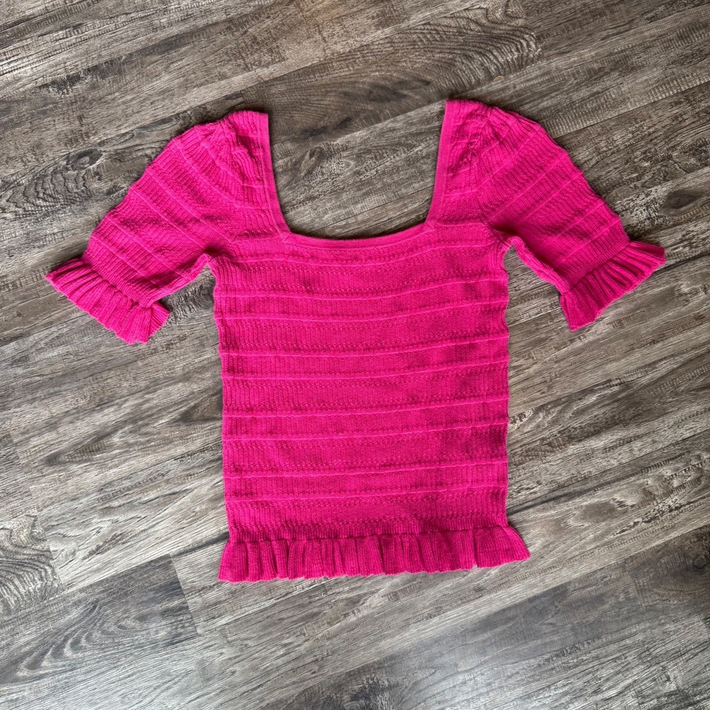 Adam Lippes Pink Square Neck Smocked Ruffle‎ Top Women's Size M